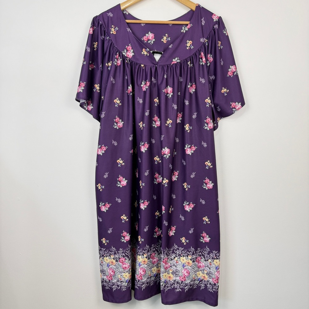 Anthony‎ Richards Floral Muumuu House Dress Womens XL Purple Pockets Granny